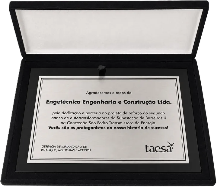 Placa de agradecimento da Taesa