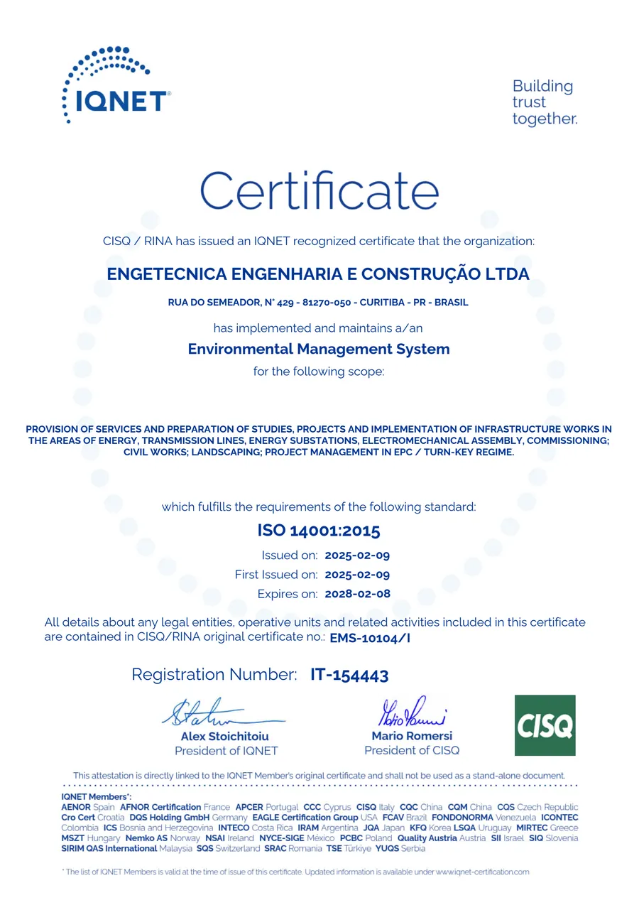 Certificado ISO 14001 da Engetecnica