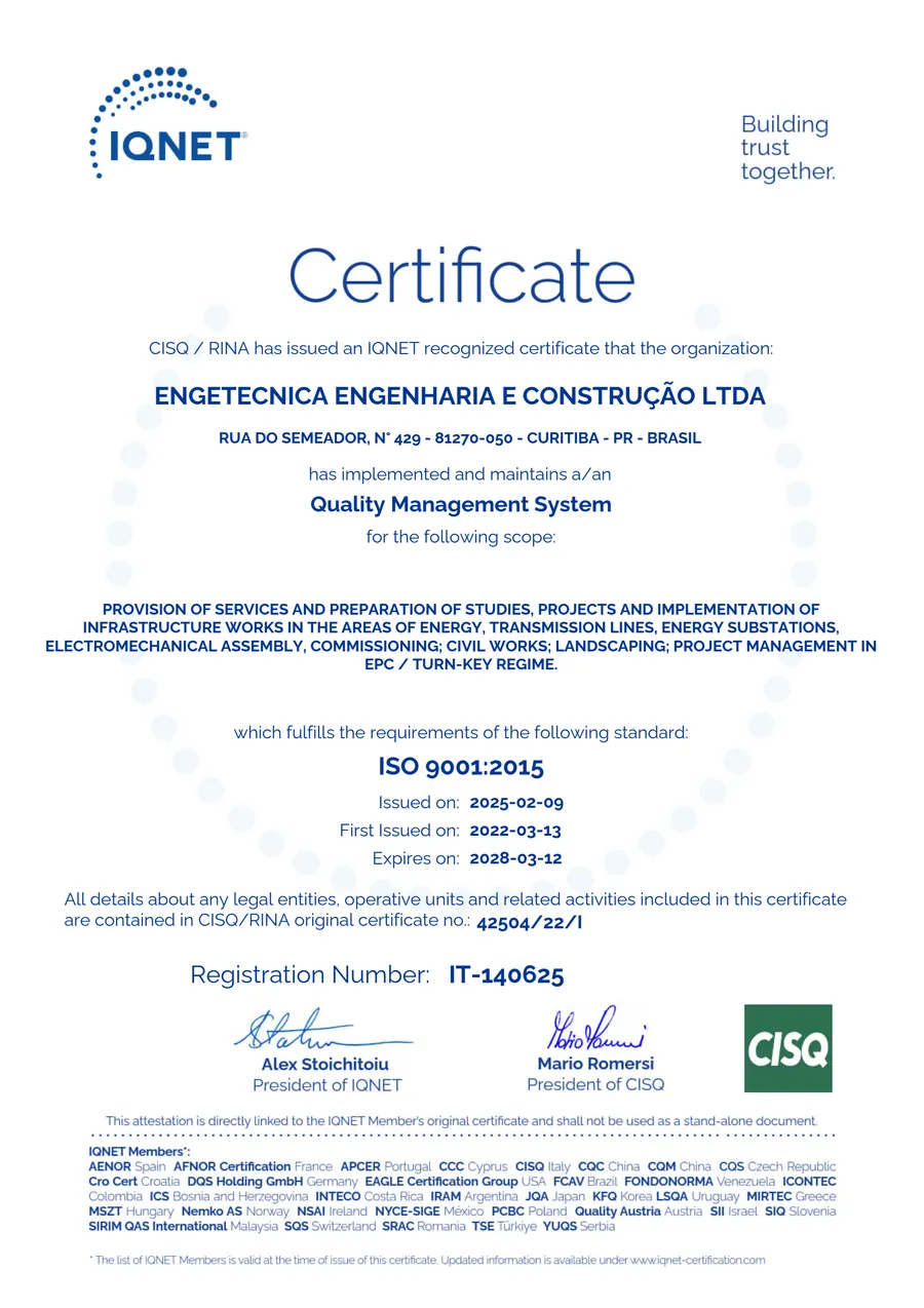 Certificado ISO 9001 da Engetecnica